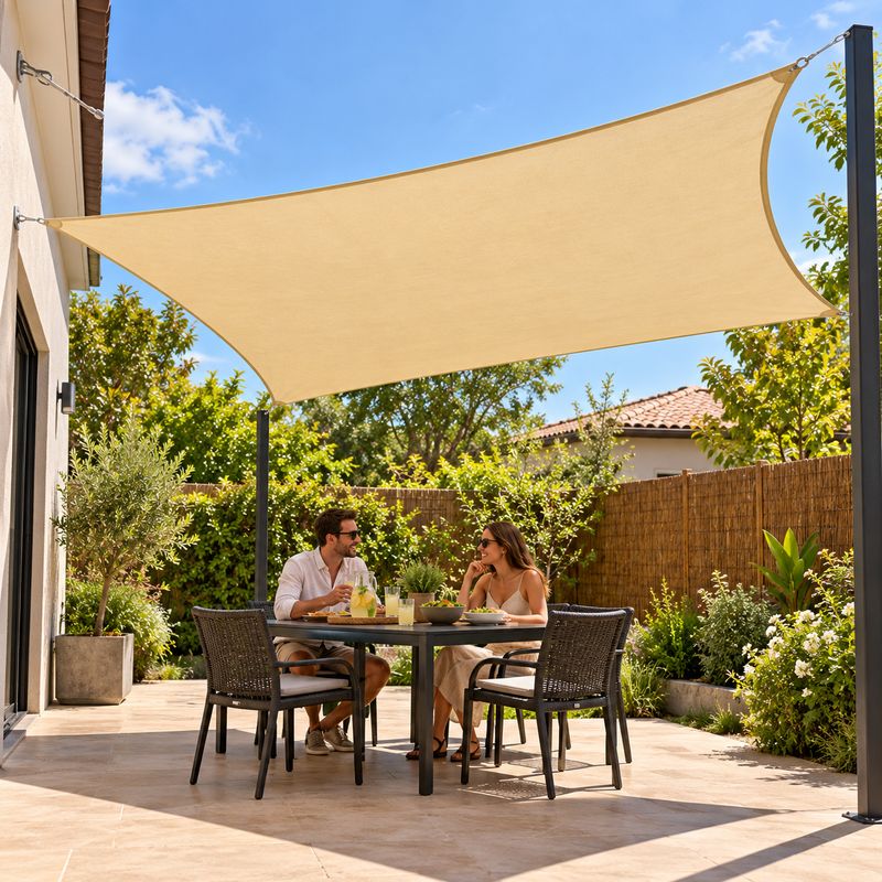Toldo Vela Rectangular 6 × 4 Metros Beige para Jardín y Terraza