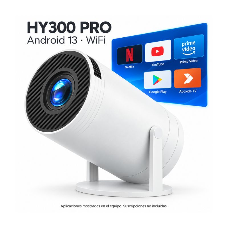 Proyector Smart HY300 Pro Android 13 WiFi 2 GB RAM 16 GB con Base Orientable
