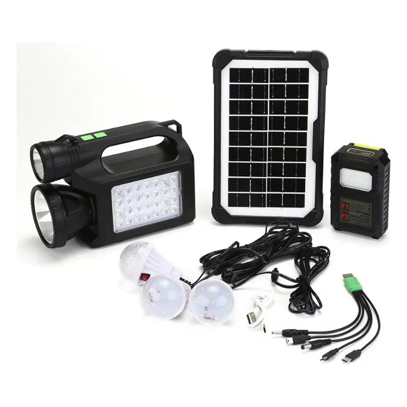 Kit Iluminación Solar Portátil Linterna LED 3 Ampolletas Recargable