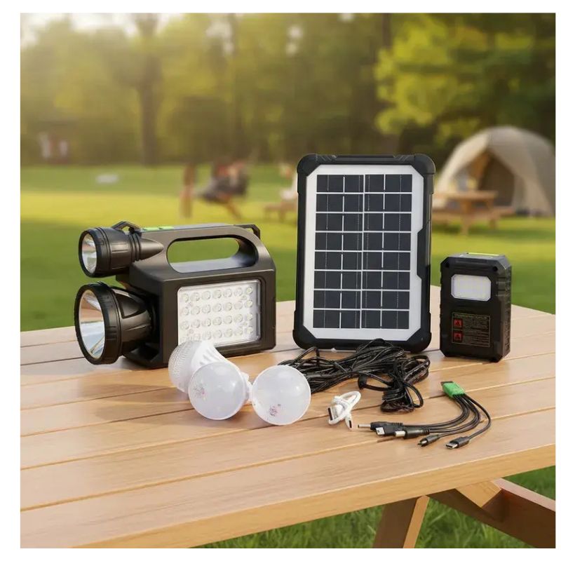 Kit Iluminación Solar Portátil Linterna LED 3 Ampolletas Recargable