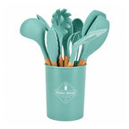 Set Utensilios Cocina 12 Piezas Silicona Con Mango De Madera