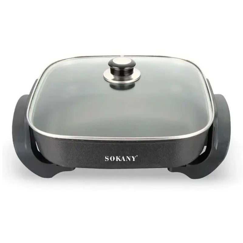 Sartén Eléctrico Sokany 1500W 6L Antiadherente Con Tapa De Vidrio