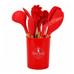 Set Utensilios Cocina 12 Piezas Silicona Con Mango De Madera