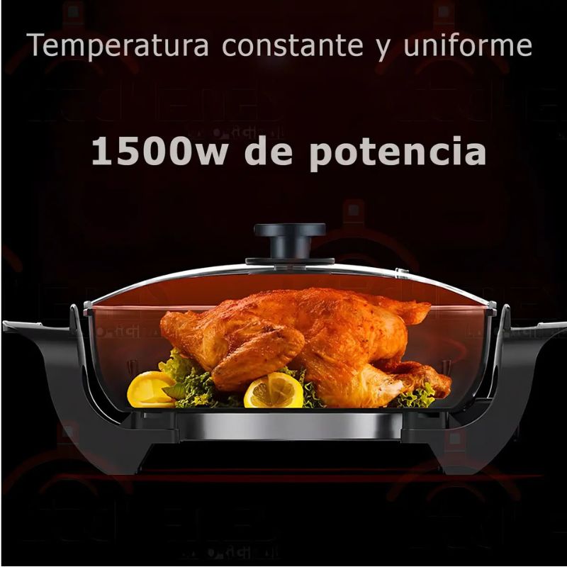 Sartén Eléctrico Sokany 1500W 6L Antiadherente Con Tapa De Vidrio