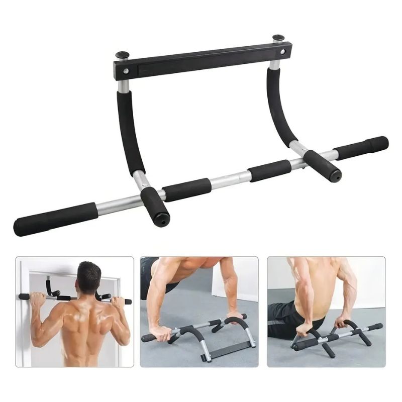 Barra De Dominadas Multifuncional Para Puerta Abdominales Flexiones Color Negro