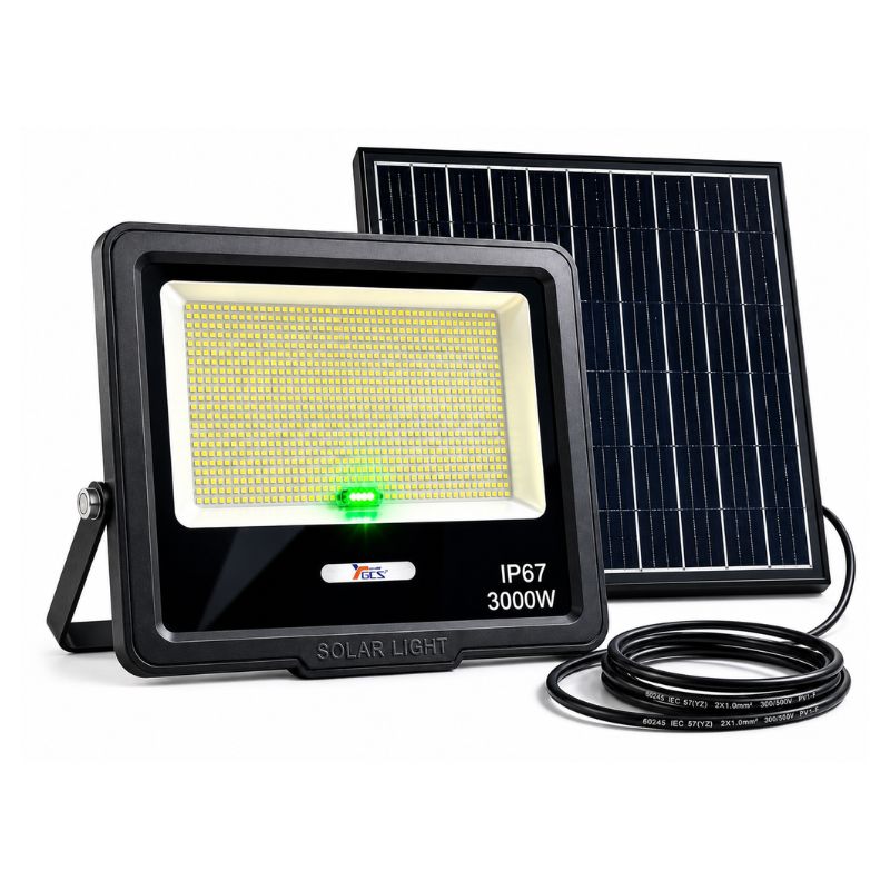 Foco Solar LED 3000W IP67 Con Panel Solar Externo Luz Blanca