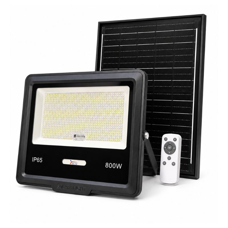 Foco Solar LED 800W IP65 Con Panel Solar Externo Control Remoto