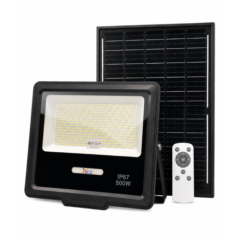 Foco Solar LED 500W IP67 Con Panel Solar Externo Control Remoto Luz Blanca