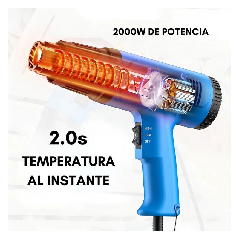 Pistola De Calor 2000W 300-520°C 220V 2 Velocidades
