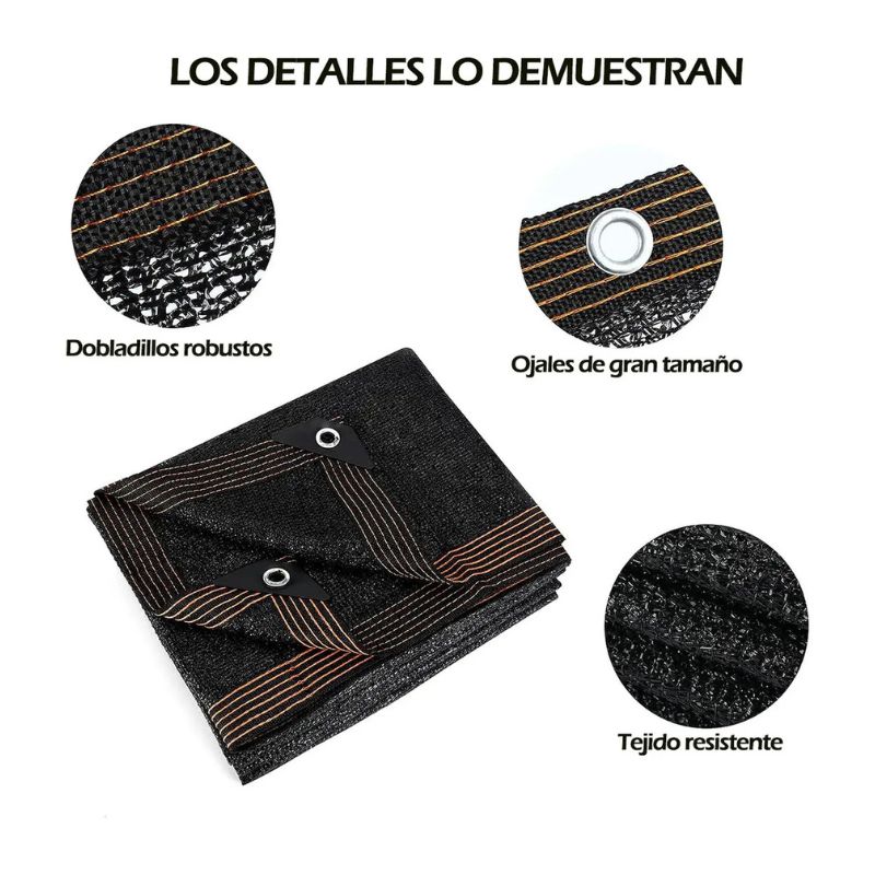 Malla Sombra 5x5 Metros 90% Bloqueo UV Negra Con Ojales Sombrilla