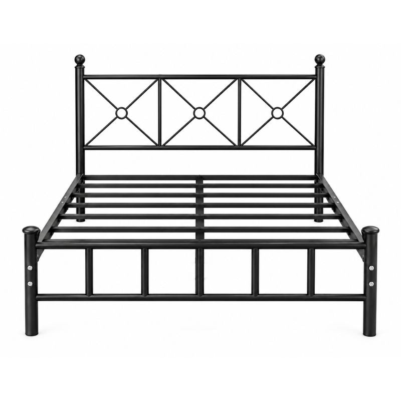 Cama Metálica 2 Plazas 150x190 Cm Negra Con Cabecera Diseño Clásico