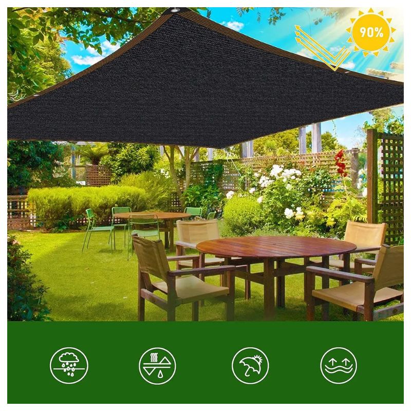 Malla Sombra 5x5 Metros 90% Bloqueo UV Negra Con Ojales Sombrilla