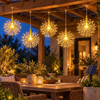 Guirnalda Solar LED Tipo Fuegos Artificiales con 5 Figuras Colgantes – Luz Cálida 3 mts