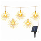 Guirnalda Solar LED Tipo Fuegos Artificiales con 5 Figuras Colgantes – Luz Cálida 3 mts