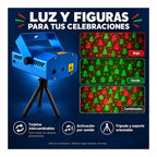 Proyector Láser Rojo y Verde con Figuras Navideñas, Tarjetas Intercambiables y Trípode