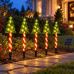Set 5 Arbolitos Navideños LED Solares Luz Cálida con Estacas para Jardín
