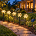 Set 5 Copos de Nieve Navideños LED Solares Luz Cálida con Estacas para Jardín