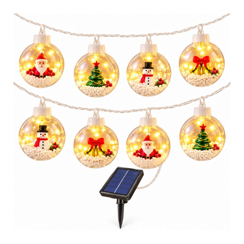 Guirnalda Solar Navideña 3 Metros con 8 Esferas Decorativas y Luz Cálida