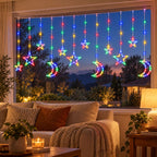 Cortina de Luces LED Navideñas 3 Metros con Estrellas y Lunas Decorativas