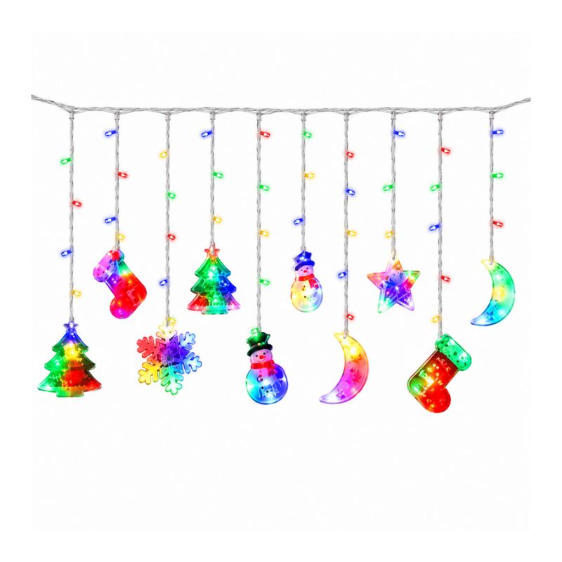 Cortina de Luces LED Navideñas Multicolor con Figuras Colgantes 3 mts