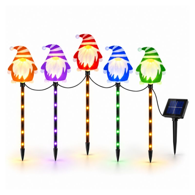 Set de 5 Luces Solares LED Navideñas Multicolor con Estaca para Jardín – Gnomos